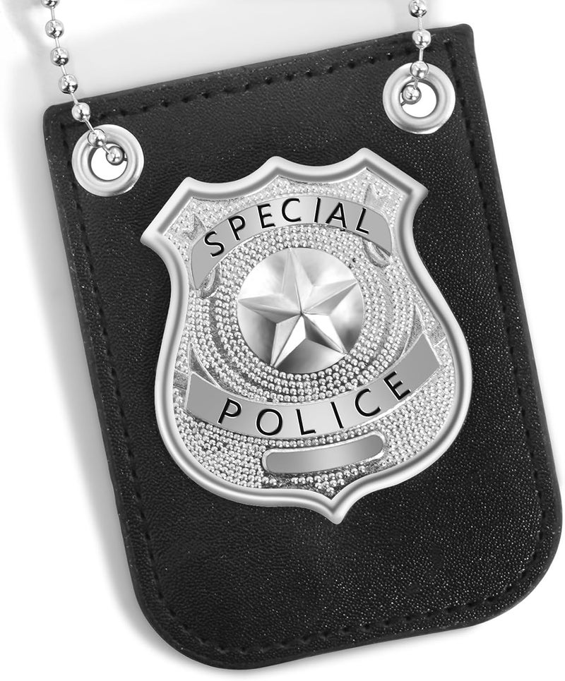 ERDOGLY Police Badge, Police Officer Badge for Kids Cop Costume Accessories, Halloween Police Pretend Play Dress up, Detective Security Badge with Chain & Belt Clip - Image 2